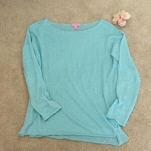 Lilly Pulitzer Light teal Long Sleeve linen boatneck Top, M